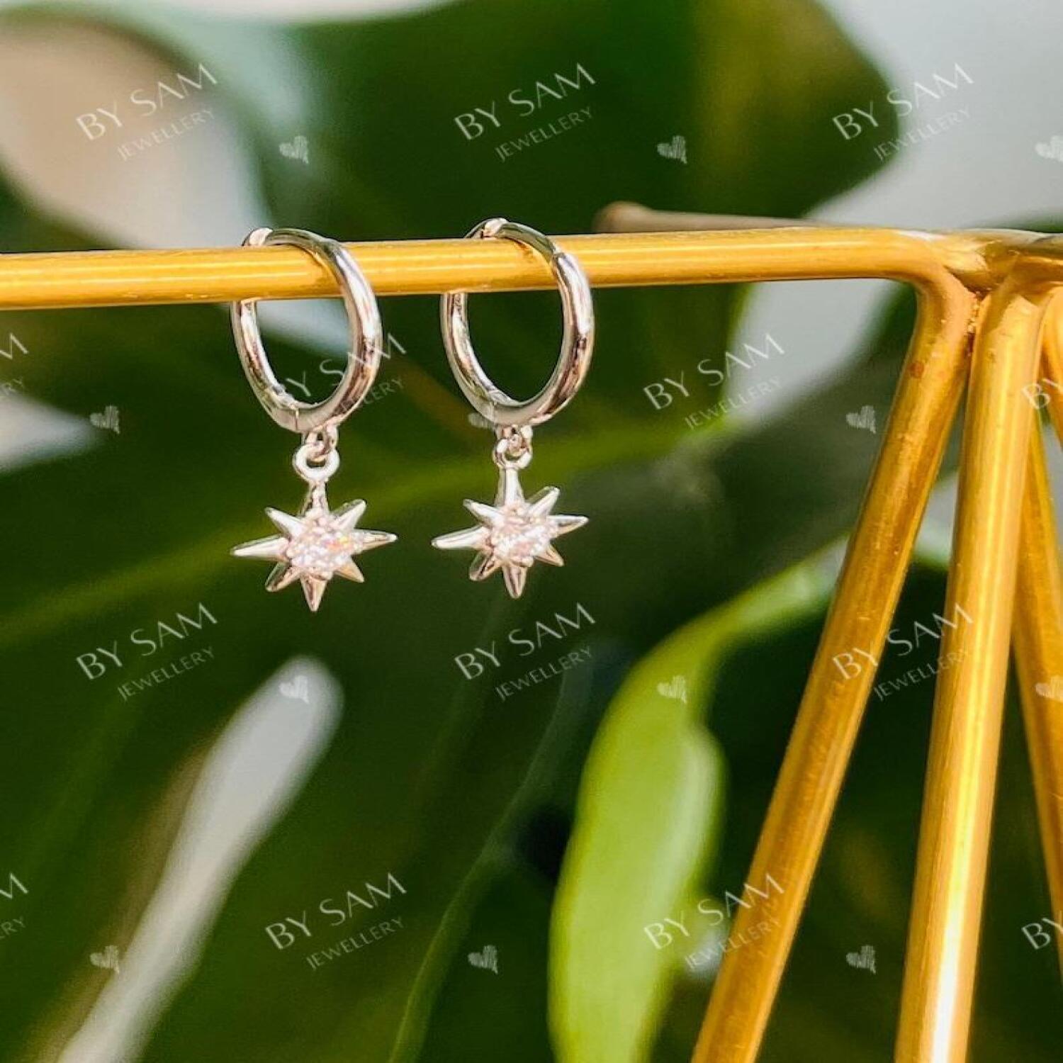 Gold and Silver Star huggie earrings - Silver