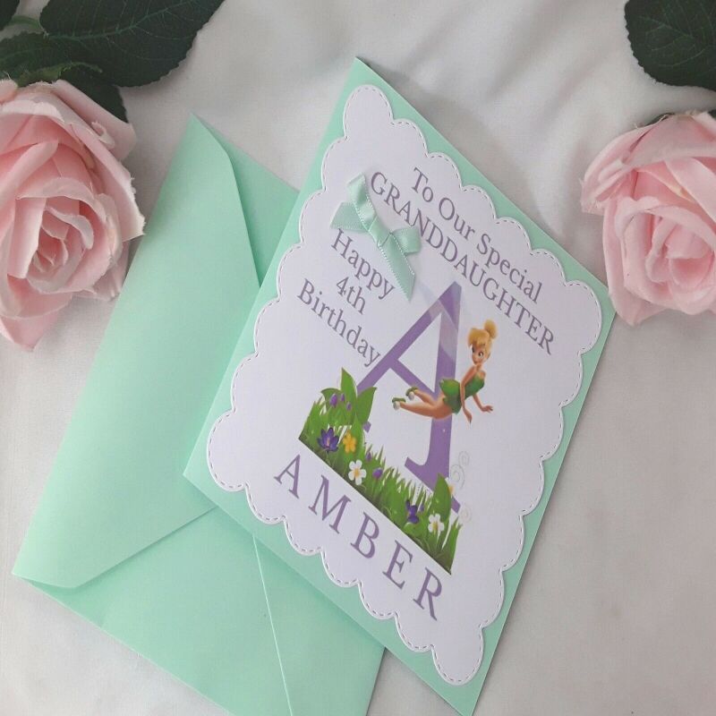 2 Sizes Personalised Tinkerbell card,any age/relation,Personalised Tinkerbell  - 5" x 5"