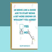 Funny 18th Birthday Card - Personalised inside if required - For Him or For Her - Perfect greetings card for someone turning 18 years old