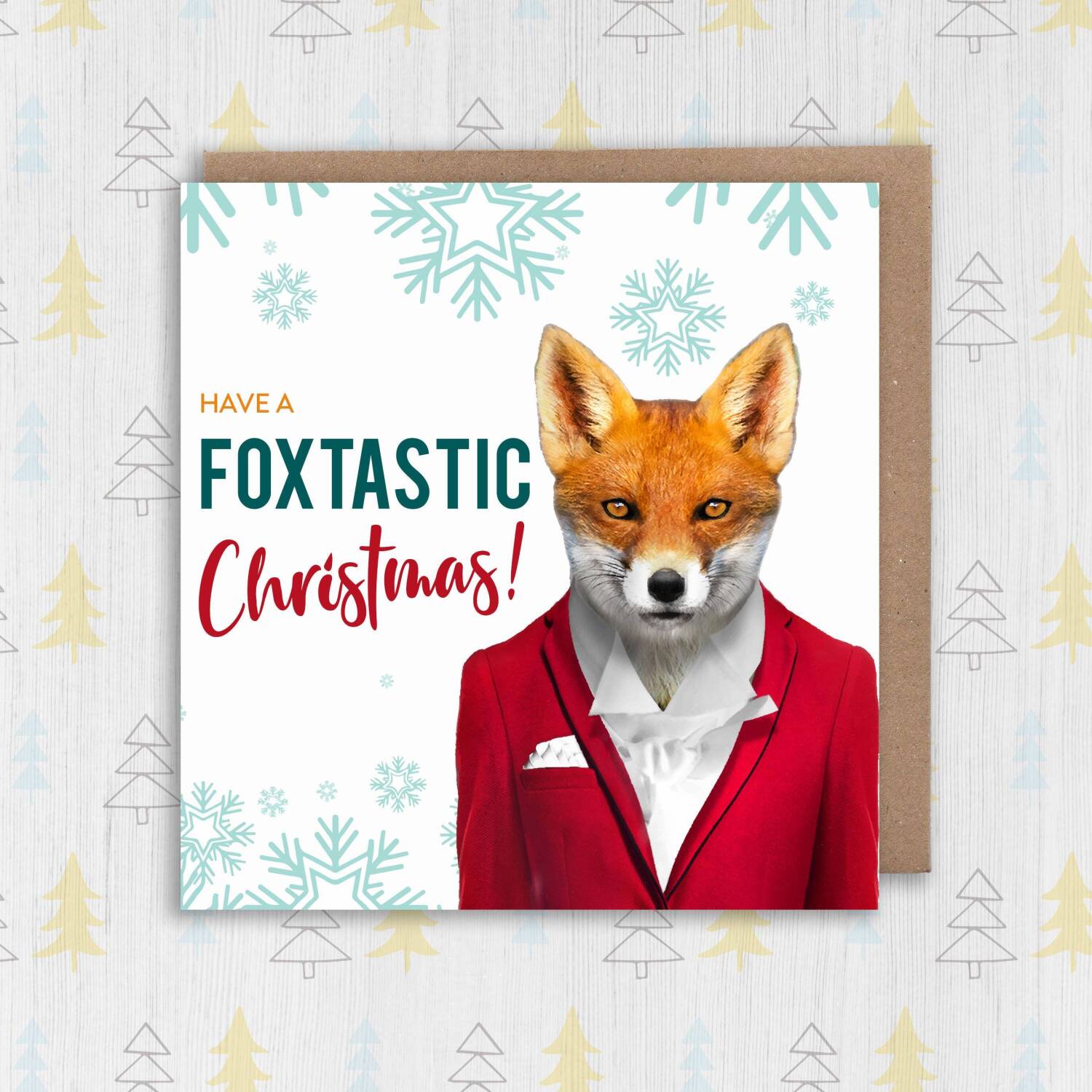 Have a Foxtastic, fantastic Christmas cute, fox, animal in clothes Holidays, Xmas, festive card (Animalyser) (Size A6/A5/A4/Square 6x6") - A6: Single card