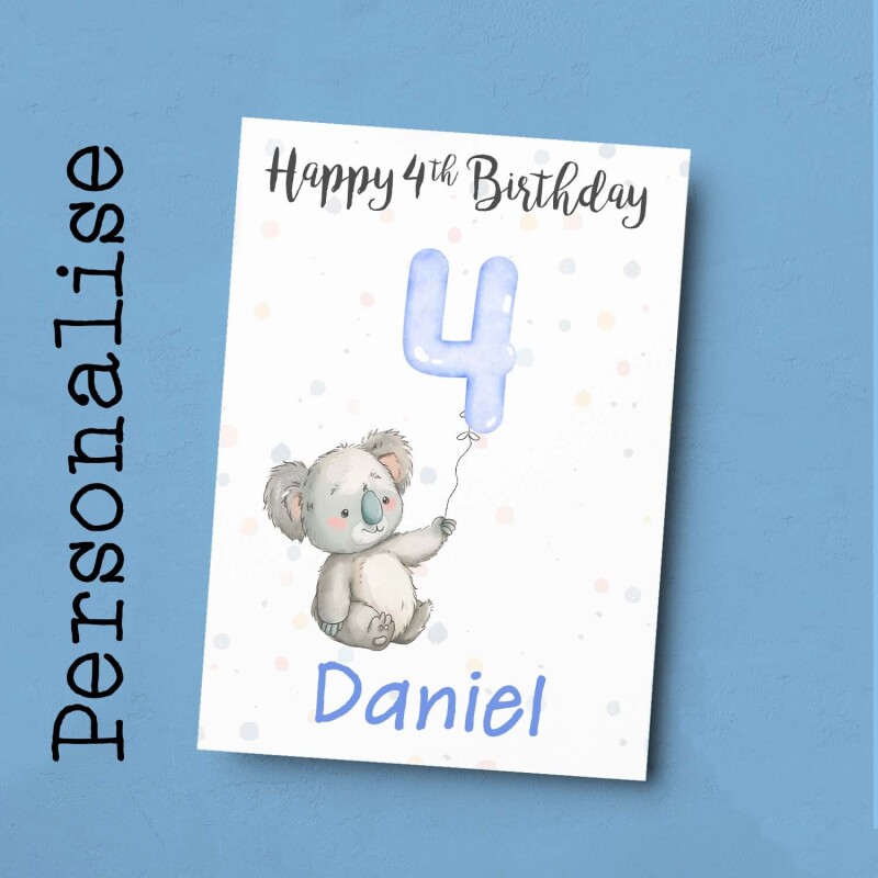 Personalised 1st, 2nd, 3rd, 4th, 5th Birthday Card for Son, Grandson, Nephew, Godson, Boys Koala Card - 1 - One - Blank Message