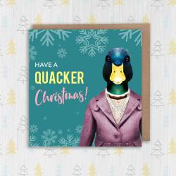 Have a quacker, cracker Christmas duck, bird in clothes Holidays, Xmas, festive card for friends (Animalyser) (Size A6/A5/A4/Square 6x6") - A6: Single card