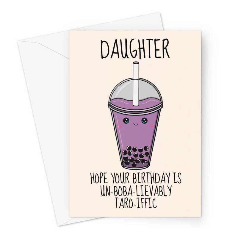 Taro Boba Tea Birthday Card For Daughter - A5 Portrait - 1 Card
