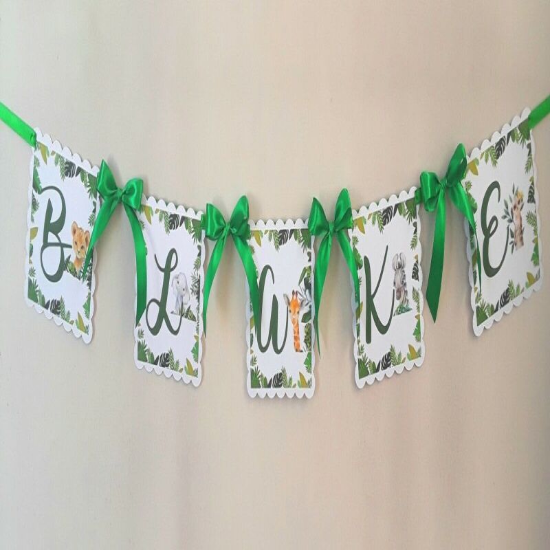 Personalised Baby Safari Banner,Wild One Name Banner,Baby Safari Nursery Decor - Without bows