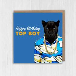 Happy Birthday Top Boy panther animal in clothes card for boyfriend, husband, male, brother (Animalyser) Size A6/A5/A4/Square - A6: Single card