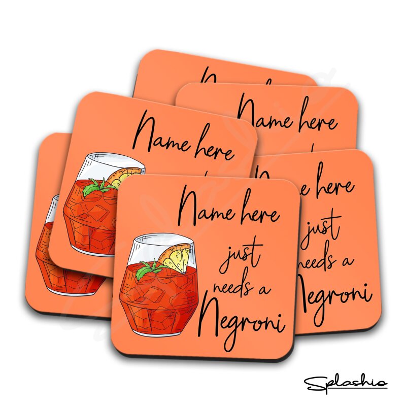 Coaster - NEGRONI Cocktail Personalised Coaster, Personalised, Fathers Day gift, Christmas Coaster, Secret Santa, Birthday Gift, Home Bar. - Single Coaster