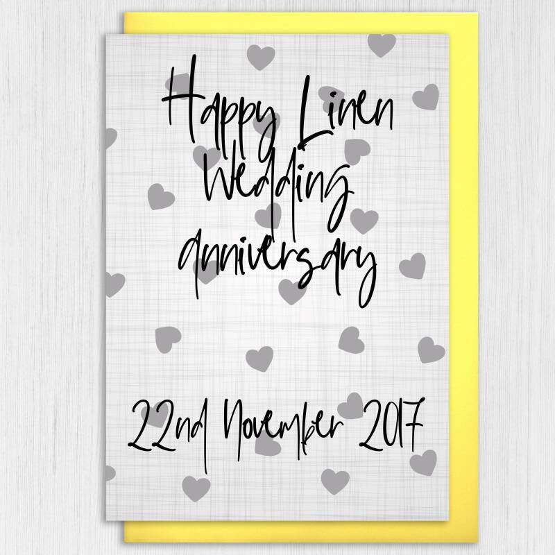 Personalised Linen (4th/four year) anniversary card: Personalised with date (Size A6/A5/A4/Square 6x6") - A6: Single card