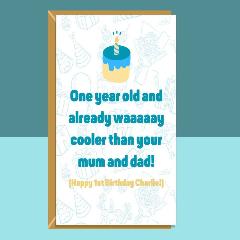 Funny 1st Birthday Card - Personalised - For him or For Her - Cheeky Card for 1 year old son, daughter, nephew, niece, or anyone turning 1. - Blank inside - Large