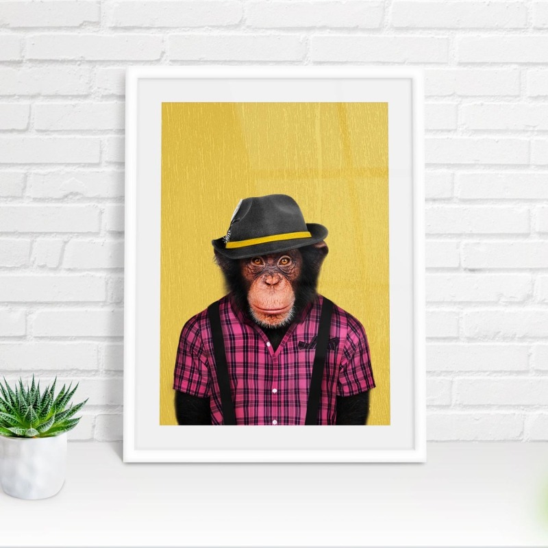 Monkey in clothes, animal print, wall art - A5 - Glossy - Blue