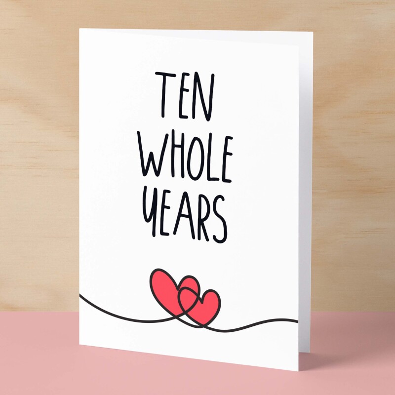 10 Year Anniversary Card For Husband or Wife Anniversary Card for 10th Anniversary Card For Boyfriend Girlfriend Tenth Wedding Anniversary - Large (5x7) / Blank Message