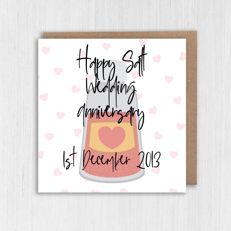 Personalised Salt (8th/eight years) anniversary card: Personalised with date (Size A6/A5/A4/Square 6x6") - A6: Single card