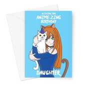 Happy Birthday Card For Daughter - Anime & Manga Cat Girl - A5 Greeting Card