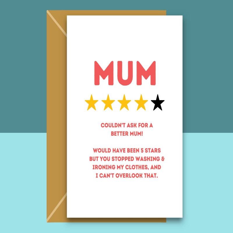 Funny Mother's Day Card - 4 Stars - Washing & Ironing - Sarcastic Mothers day UK