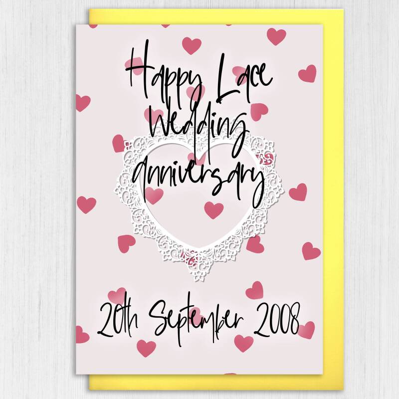 Personalised Lace (13th/13 years) anniversary card: Personalised with date (Size A6/A5/A4/Square 6x6") - A6: Single card