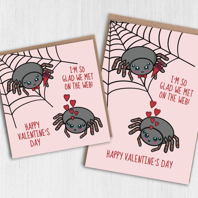 I'm so glad we met on the web spiders Valentine's Day card for wife, girlfriend, husband, boyfriend, partner (Size A6/A5/A4/Square 6x6") - A6: Single card