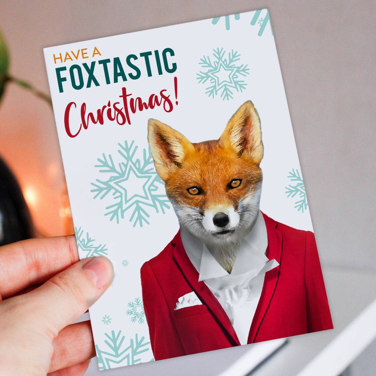 Have a Foxtastic, fantastic Christmas cute, fox, animal in clothes Holidays, Xmas, festive card (Animalyser) (Size A6/A5/A4/Square 6x6") - A6: Single card