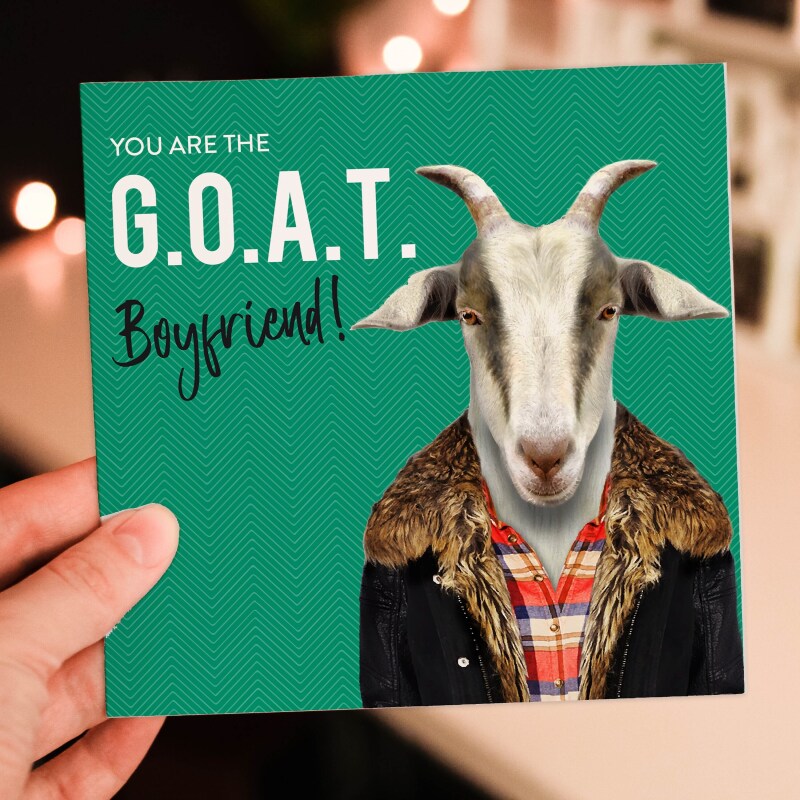 Greatest of All Time (G.O.A.T) Valentines card for wife, husband, girlfriend, boyfriend, partner (Animalyser) (Size A6/A5/A4/Square 6x6") - A6: Single card - Blue