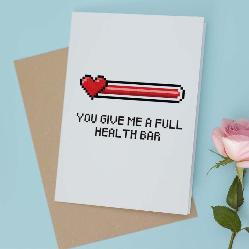 Valentine's Day Card For Boyfriend or Husband Love Card For Husband Valentine's Day Card For Gamer Full Health Bar - Portrait (5x7) / Blank Inside