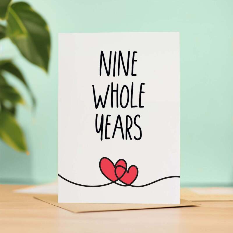 9 Year Anniversary Card For Husband or Wife Anniversary Card for 9th Anniversary Card For Boyfriend or Girlfriend Nine Wedding Anniversary - Large (5x7) / Blank Message