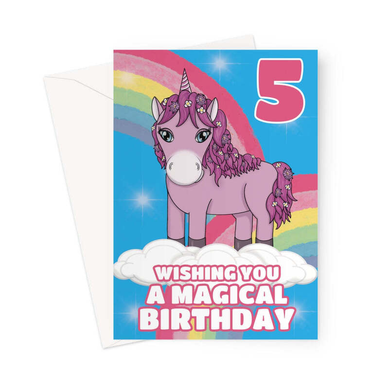 Cute 5th Birthday Card For Unicorn Loving Girl - A5 Portrait - 1 Card