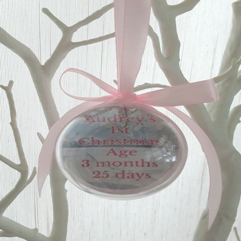 8 cm Beautiful Photo Bauble,Pet Bauble, Pet Christmas Ornament,Pet remembrance - Baby pink