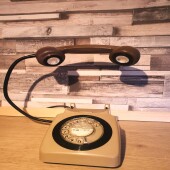 The 1970s GPO 746 Rotary Dial Telephones in Vintage Green & Brown, with black rims.