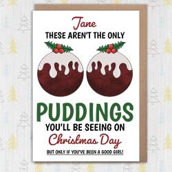 These aren't the only Christmas puddings you'll be seeing personalised naughty, rude, breasts, boobs card for husband, male (Size A6/A5/A4) - A6: Single card