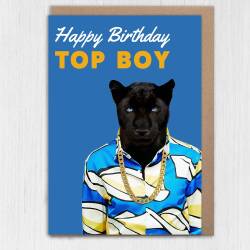 Happy Birthday Top Boy panther animal in clothes card for boyfriend, husband, male, brother (Animalyser) Size A6/A5/A4/Square - A6: Single card