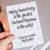 Happy anniversary to the greatest parents, Mum and Stepdad, Dad and Stepmum in the world from son, daughter (Size A6/A5/A4/Square 6x6") - A6: Single card