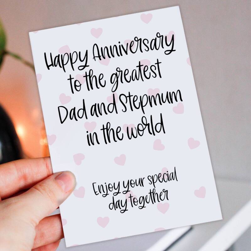 Happy anniversary to the greatest parents, Mum and Stepdad, Dad and Stepmum in the world from son, daughter (Size A6/A5/A4/Square 6x6") - A6: Single card