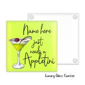 Appletini Luxury Glass Coaster Cocktail Personalised Coaster, Personalised, Fathers Day gift, Christmas Coaster, Birthday Gift, Home Bar.