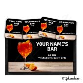 Personalised Aperol Spritz Bar Runner Mat, Custom Beer Mats & 4 x Drinks Coasters Gift Set Garden Bar Sets / Personalise Bar Aperol Spritz