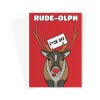 Rude-olph Christmas Card - Funny Reindeer Joke - A5 Portrait - 1 Card