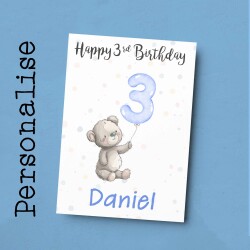 Personalised 1st, 2nd, 3rd, 4th, 5th Birthday Card for Son, Grandson, Nephew, Godson, Boys Teddy Bear Card - 1 - One - Blank Message