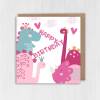 Pink dinosaurs, dino birthday card for children, child, kid, boy, girl, daughter, granddaughter, niece (Size A6/A5/A4/Square 6x6") - A6: Single card
