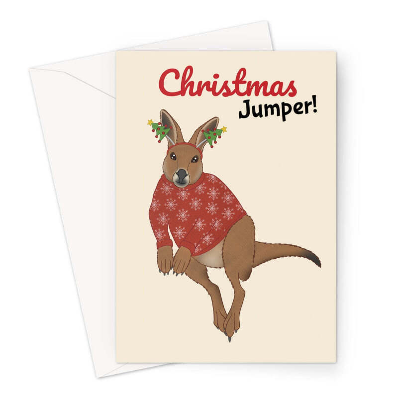 Funny Festive Christmas Jumper - Kangaroo Pun - A5 Portrait - 1 Card