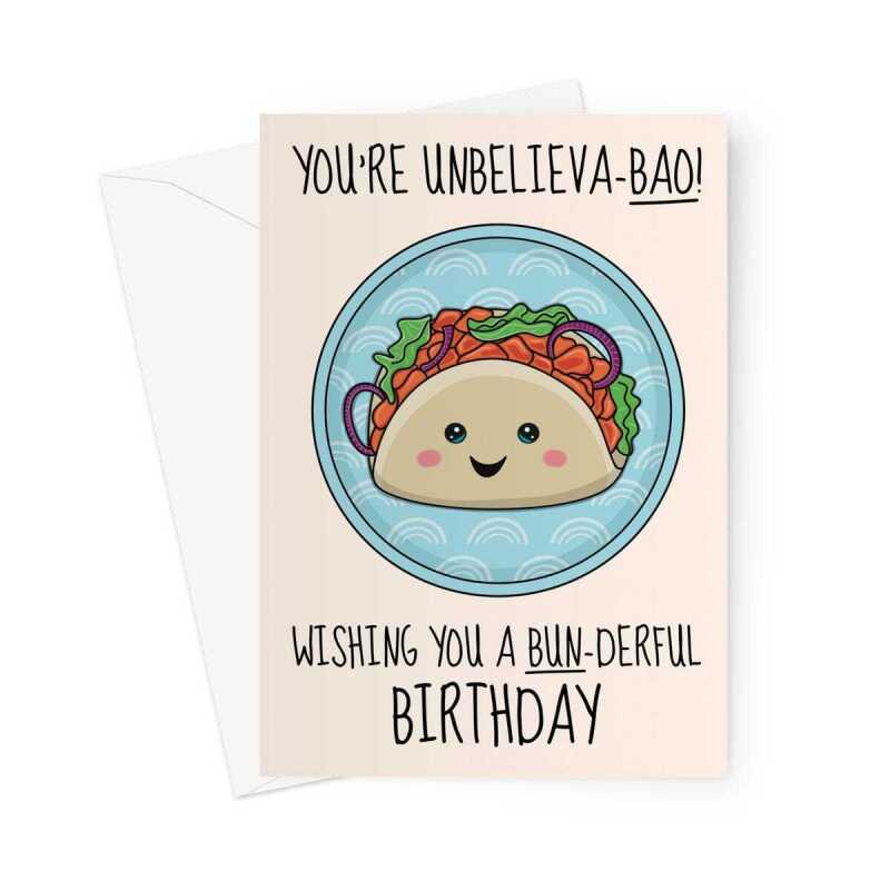 Cute Bao Bun Birthday Card - Asian Food - A5 Portrait - 1 Card