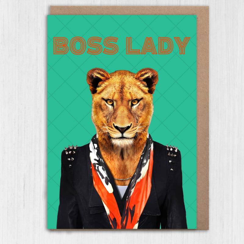 Boss Lady lioness new job animal in clothes card for female colleague, girlfriend, wife, partner, girl (Animalyser) Size A6/A5/A4/Square - A6: Single card