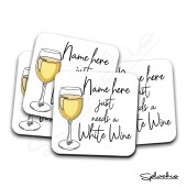 White Wine Set of 4 Coasters Cocktail Personalised Coaster, Fathers Day gift, Christmas Coaster, Secret Santa, Birthday Gift, Home Bar.