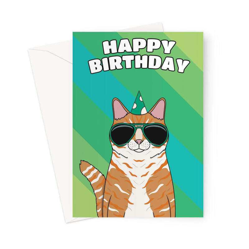 Ginger Cat Birthday Card - A5 Portrait - 1 Card