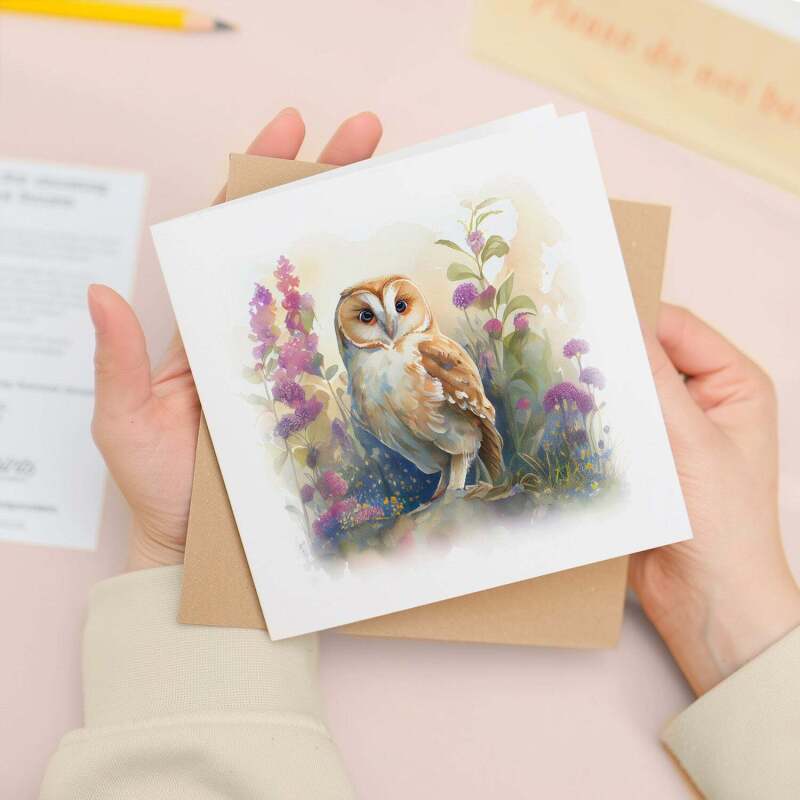 Notelet Card of a Owl For Anyone Any Occasion Card For Her or For Him Card For Birthday or Easter Card Thank You Card - Square (5.5x5.5) / Blank Inside