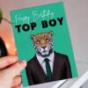 Happy Birthday Top Boy Jaguar animal in clothes card for boyfriend, husband, male, brother (Animalyser) Size A6/A5/A4/Square - A6: Single card