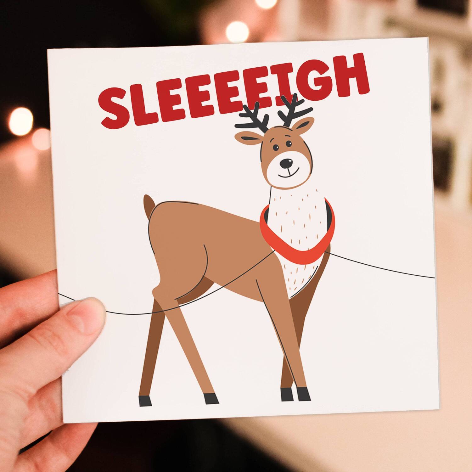 Sleeeeigh funny reindeer slay LGBTQ+ gay, lesbian Christmas card for adults, male, female, friends, mates (Size A6/A5/A4/Square 6x6") - A6: Single card