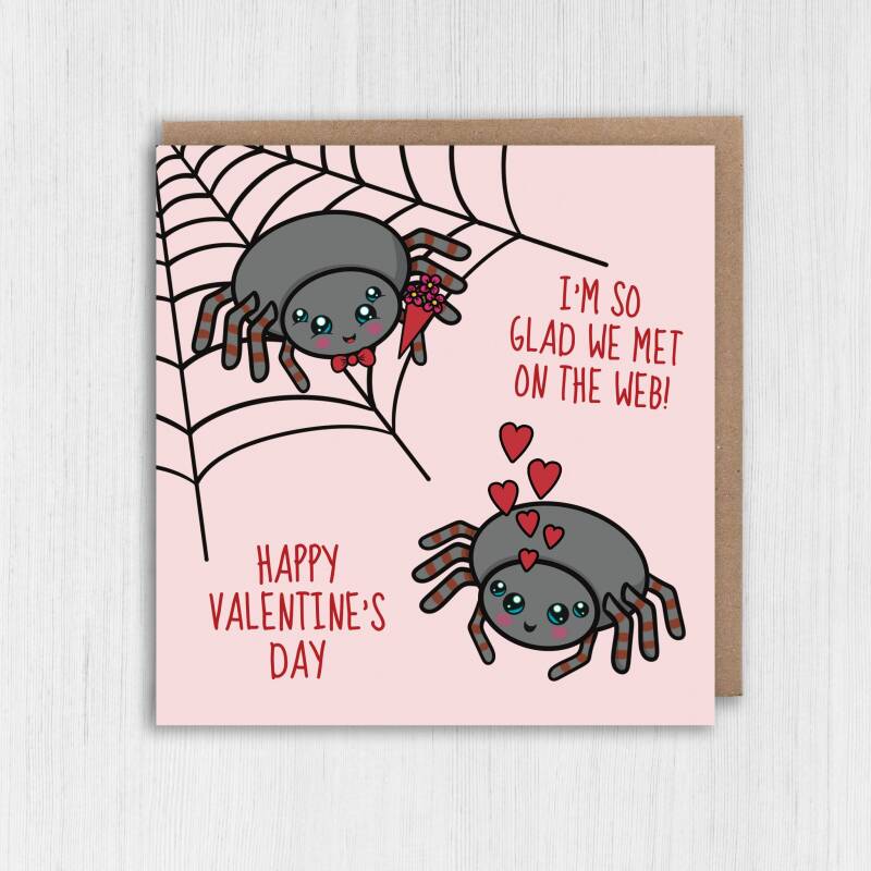 I'm so glad we met on the web spiders Valentine's Day card for wife, girlfriend, husband, boyfriend, partner (Size A6/A5/A4/Square 6x6") - A6: Single card