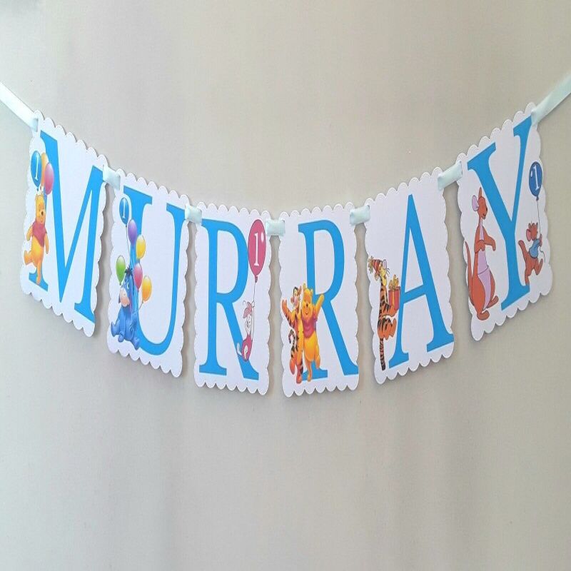 Personalised Winnie Pooh Banner, Winnie Pooh Name Banner, Winnie Pooh Nursery - 3 - light blue