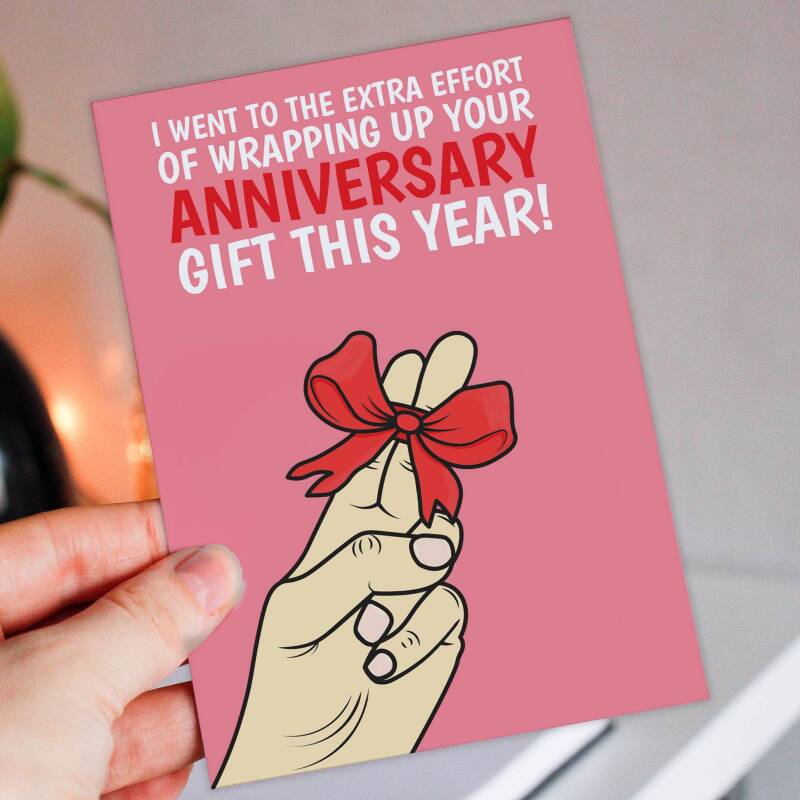 Wrapping up your anniversary gift this year funny, rude vagina, sex, fingers anniversary card for wife, girlfriend Size A6/A5/A4/Square 6x6" - A6: Single card