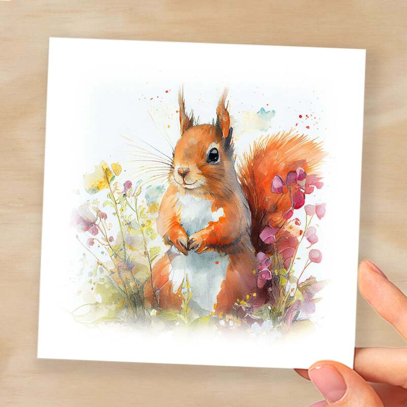 Notelet Card of a Squirrel Any Occasion Card For Her or For Him Card For Birthday or Easter Card Thank You Card - Square (6x6) / Blank Message