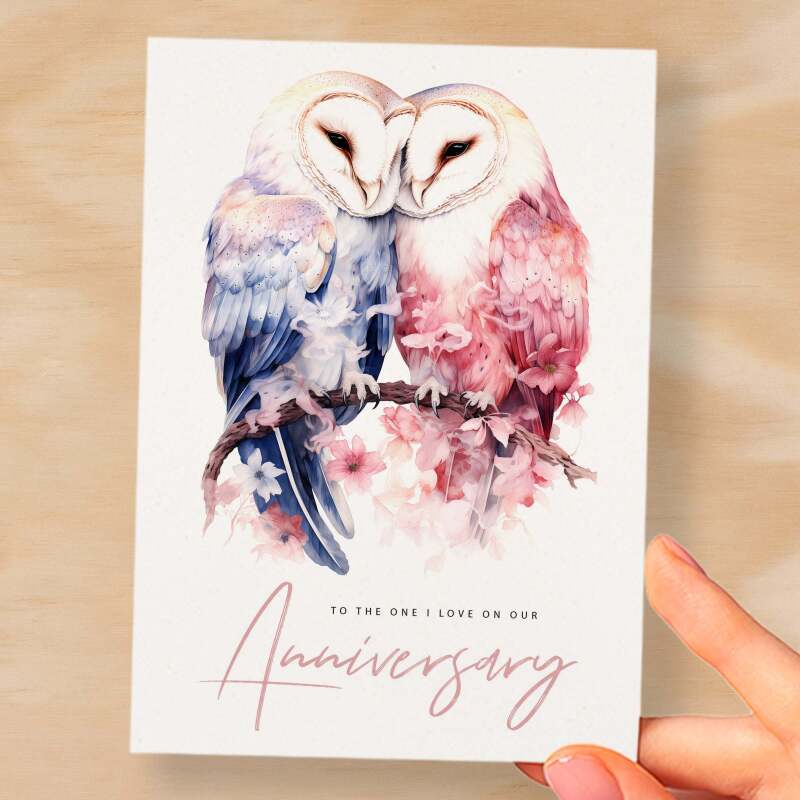 Anniversary Card For Wife Card for Anniversary Card For Husband Owl Anniversary Card For Couple Engagement Card For Couple Wedding Card - Small (4x6) / Blank Message