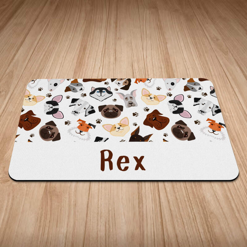 Personalised Dog Breeds Print Puppy/Dog Bowl Mat