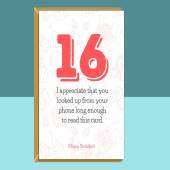 Funny 16th Birthday Card - Personalised - For Him or For Her - For someone turning 16 years old - Greetings Card - Customised if needed